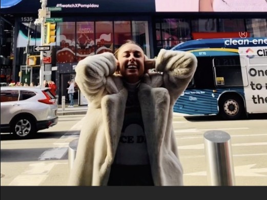 Cat Haley at the Swatch × Centre Pompidou campaign in Times Square